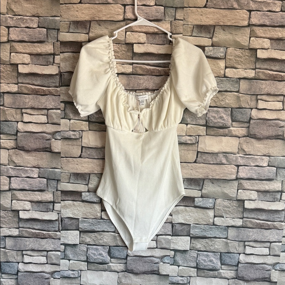 Topshop Cream Puff Sleeve Bodysuit